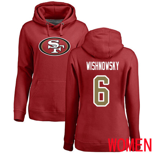 San Francisco 49ers Red Women Mitch Wishnowsky Name and Number Logo #6 Pullover